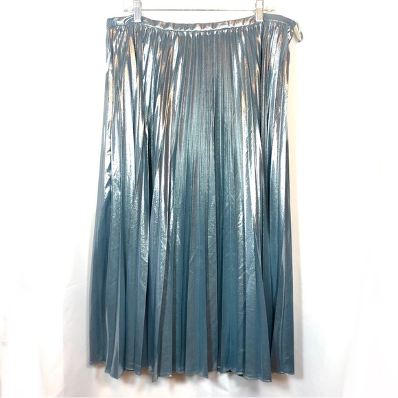 LAUREN RALPH LAUREN Ice Blue Aqua Pleated Metallic Chiffon Skirt - Picture 2 of 9
